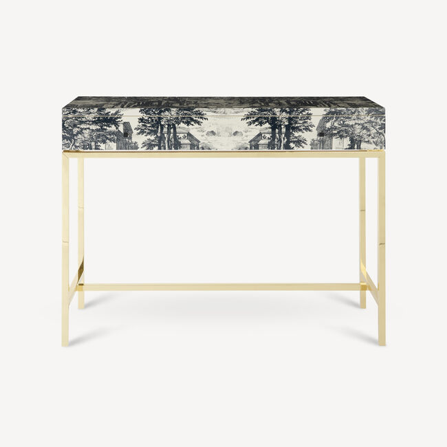 Fornasetti Console With Drawer Giardino Settecentesco In Blue/ivory