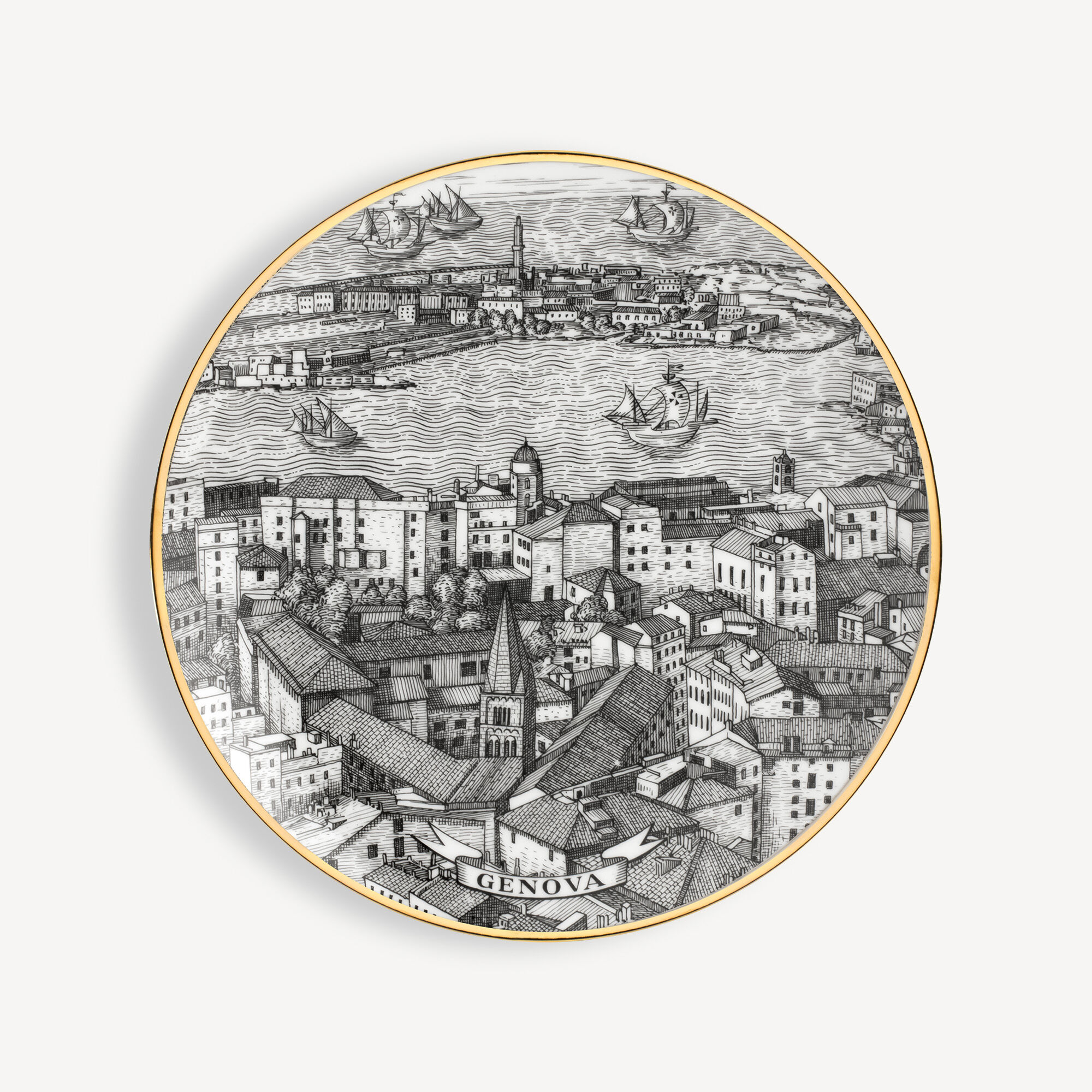 Fornasetti house-print round plate - Black