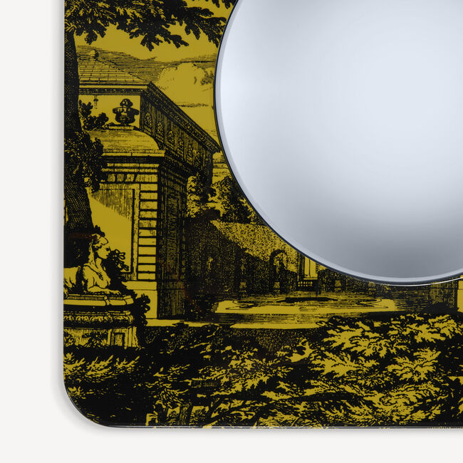 Shop Fornasetti Frame With Convex Mirror Giardino Settecentesco In Black/yellow